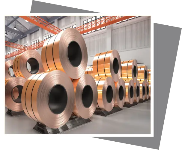 A warehouse filled with rolls of copper.